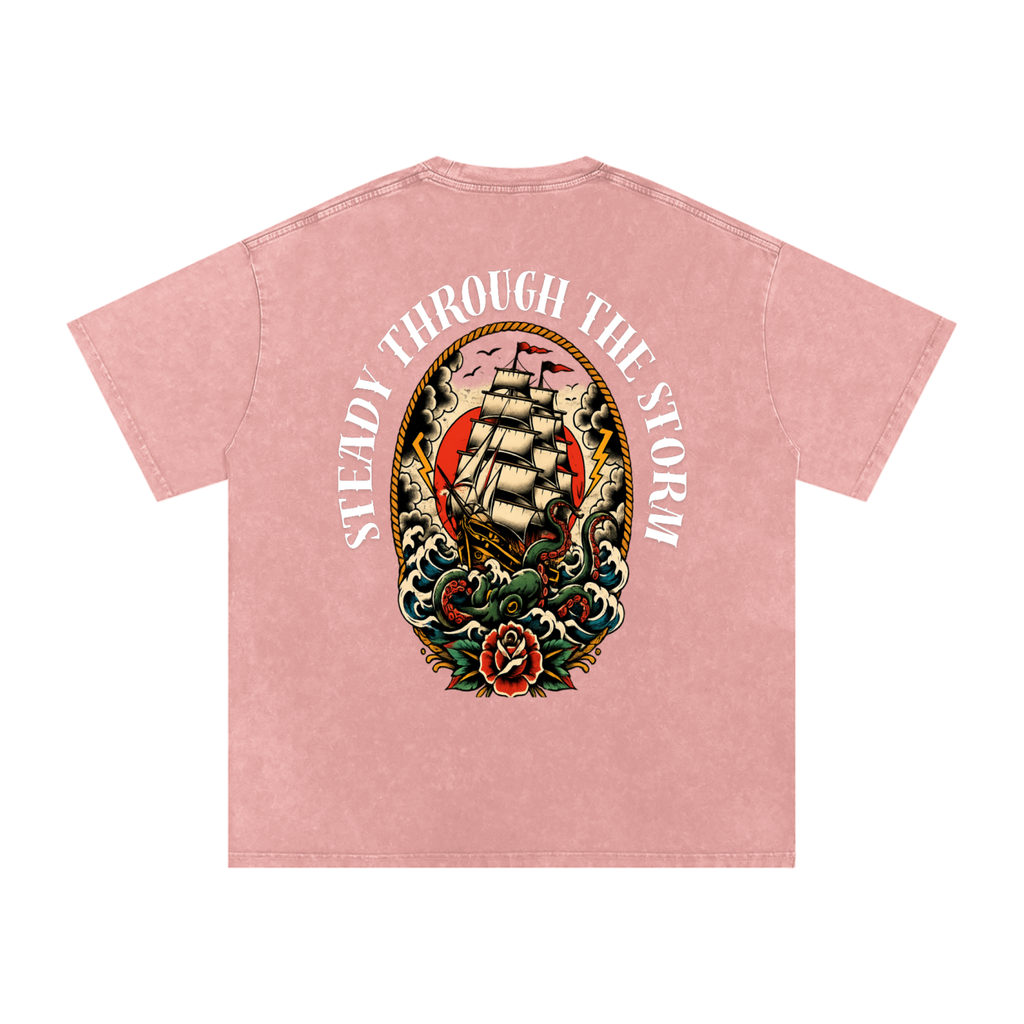 Steady through the storm - Snow Washed Oversized Cotton T-Shirt