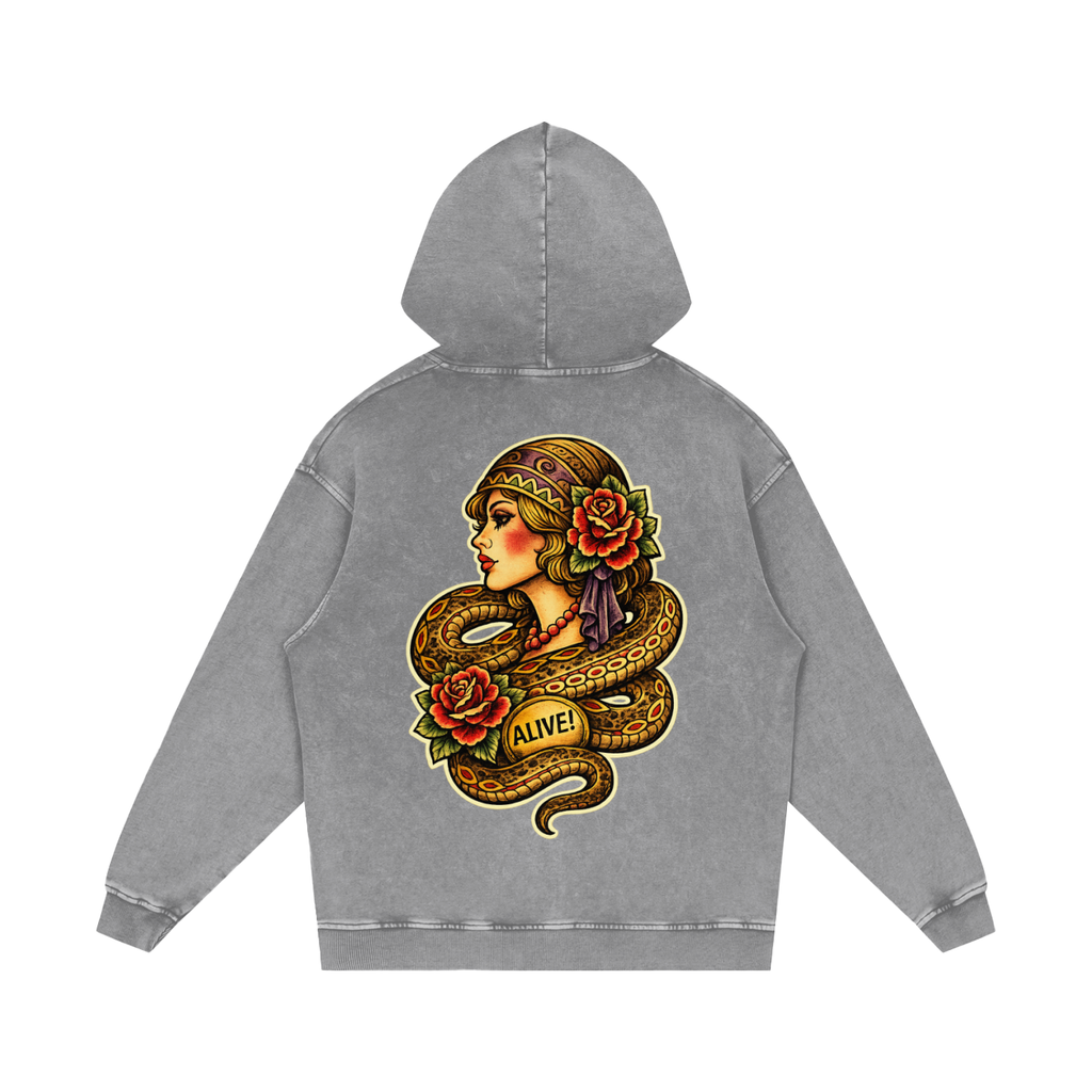 Snake woman - Snow Washed Loose Cotton Hoodie