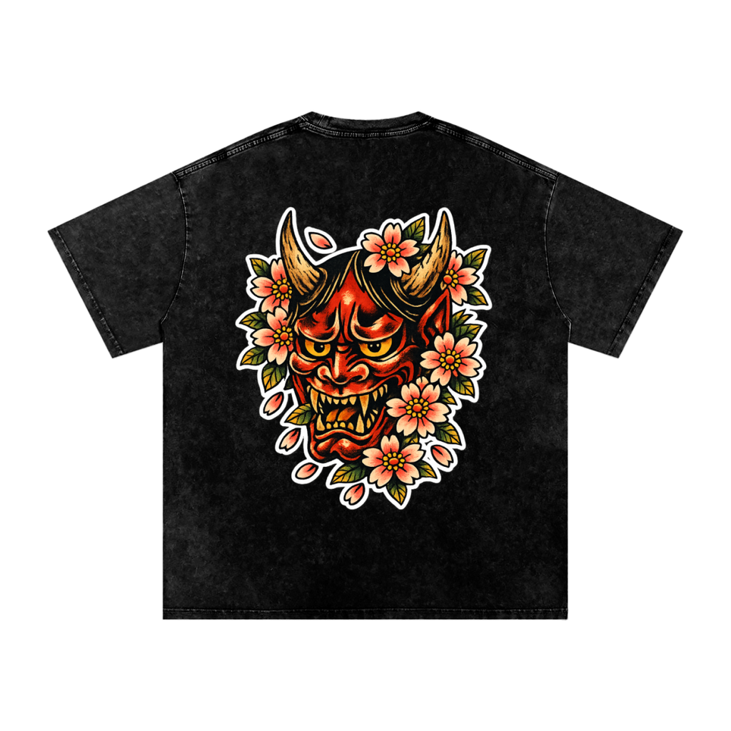 Hannya Mask - Snow Washed Oversized Cotton T-Shirt