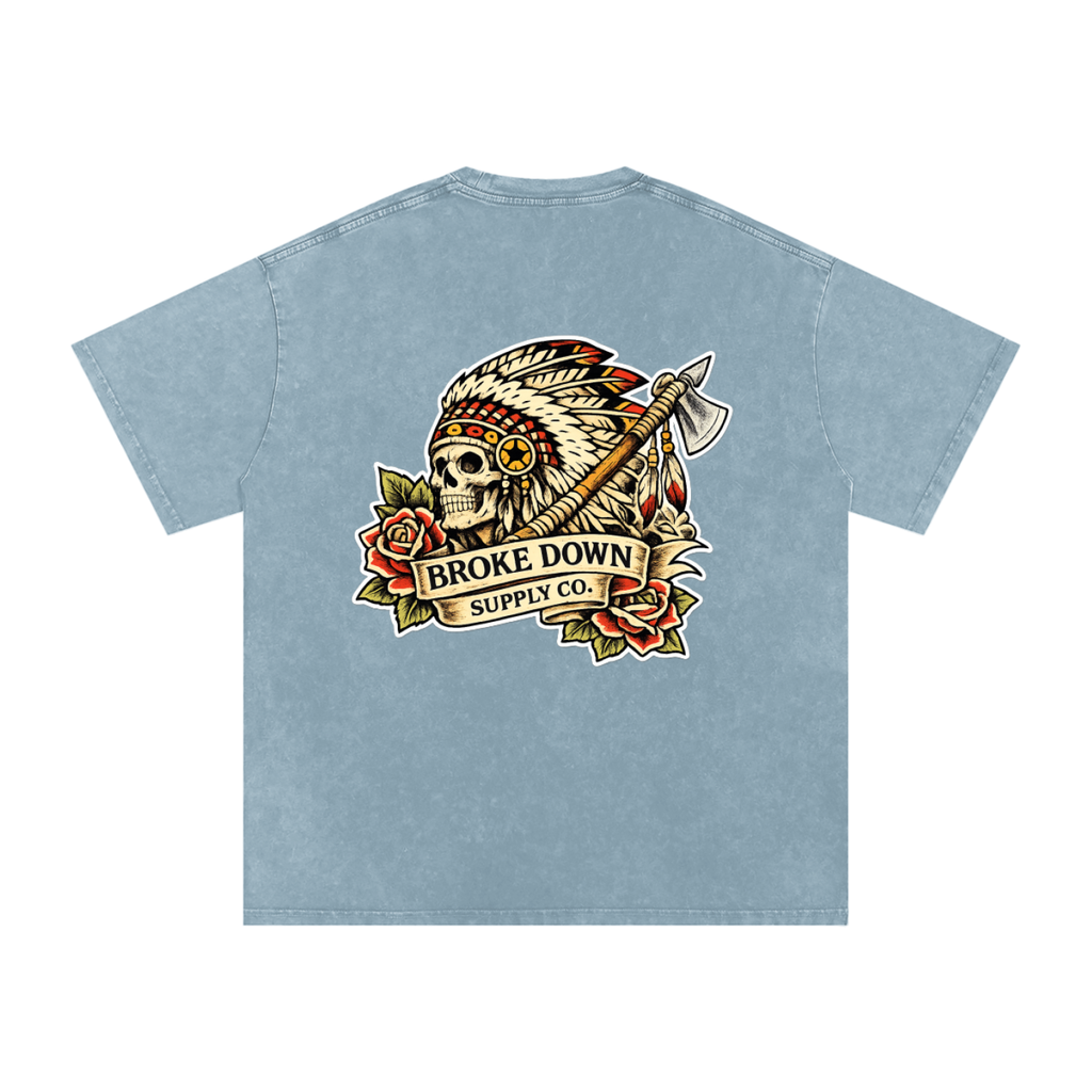 Indian Skull - Snow Washed Oversized Cotton T-Shirt