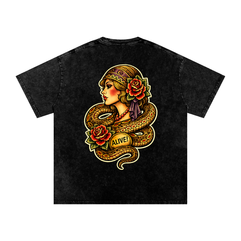 Snake Woman - Snow Washed Oversized Cotton T-Shirt