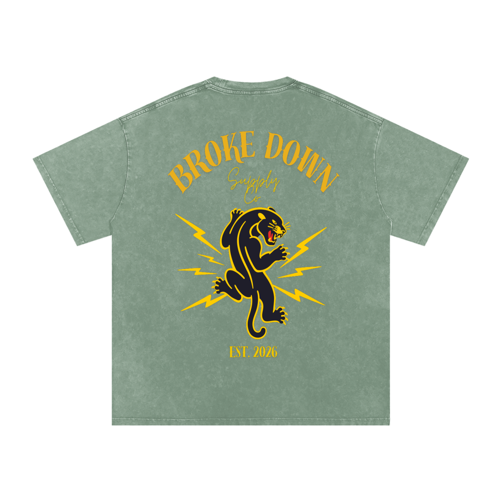 Broke Down Panther - Snow Washed Oversized Cotton T-Shirt