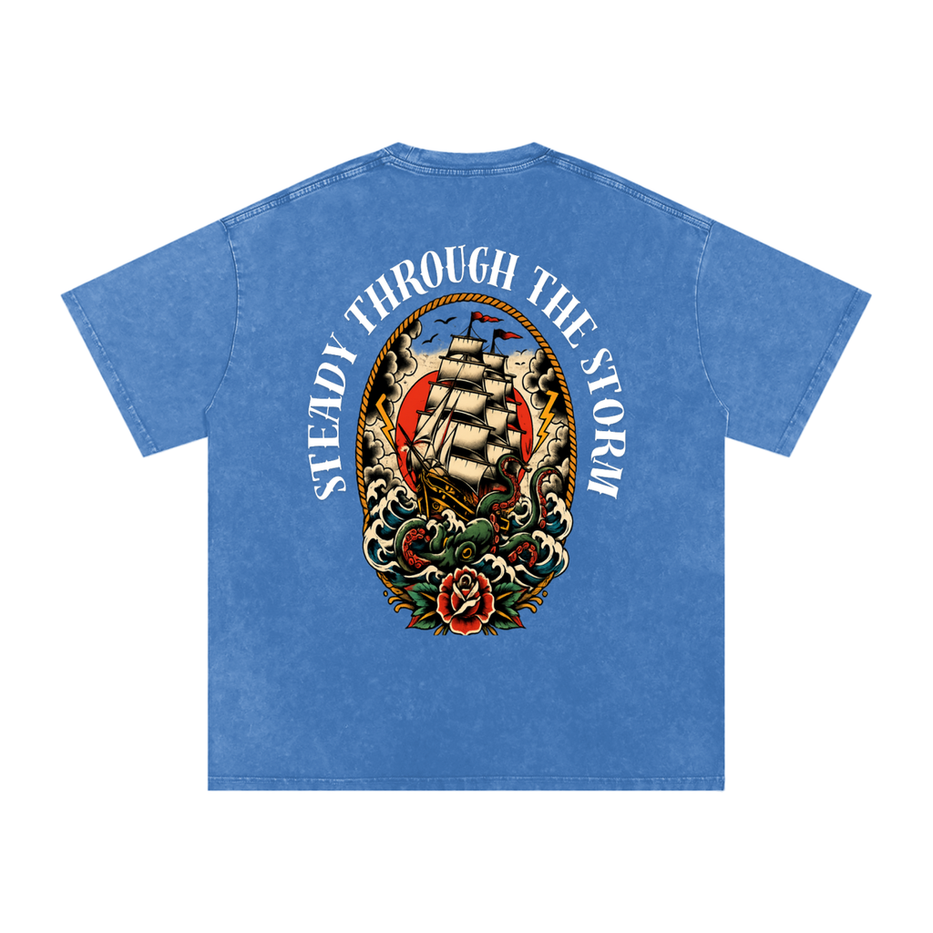 Steady through the storm - Snow Washed Oversized Cotton T-Shirt