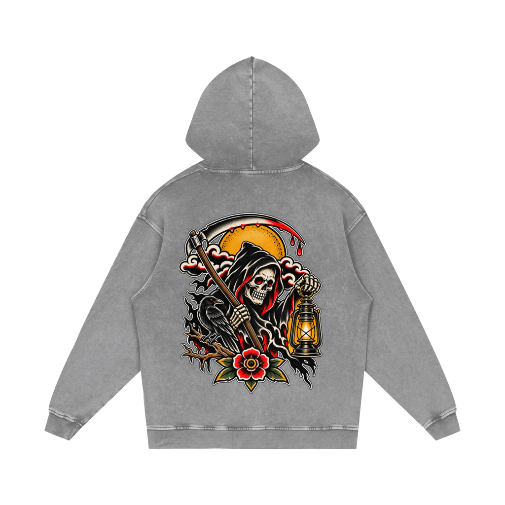 Grim Reaper - Snow Washed Loose Cotton Hoodie