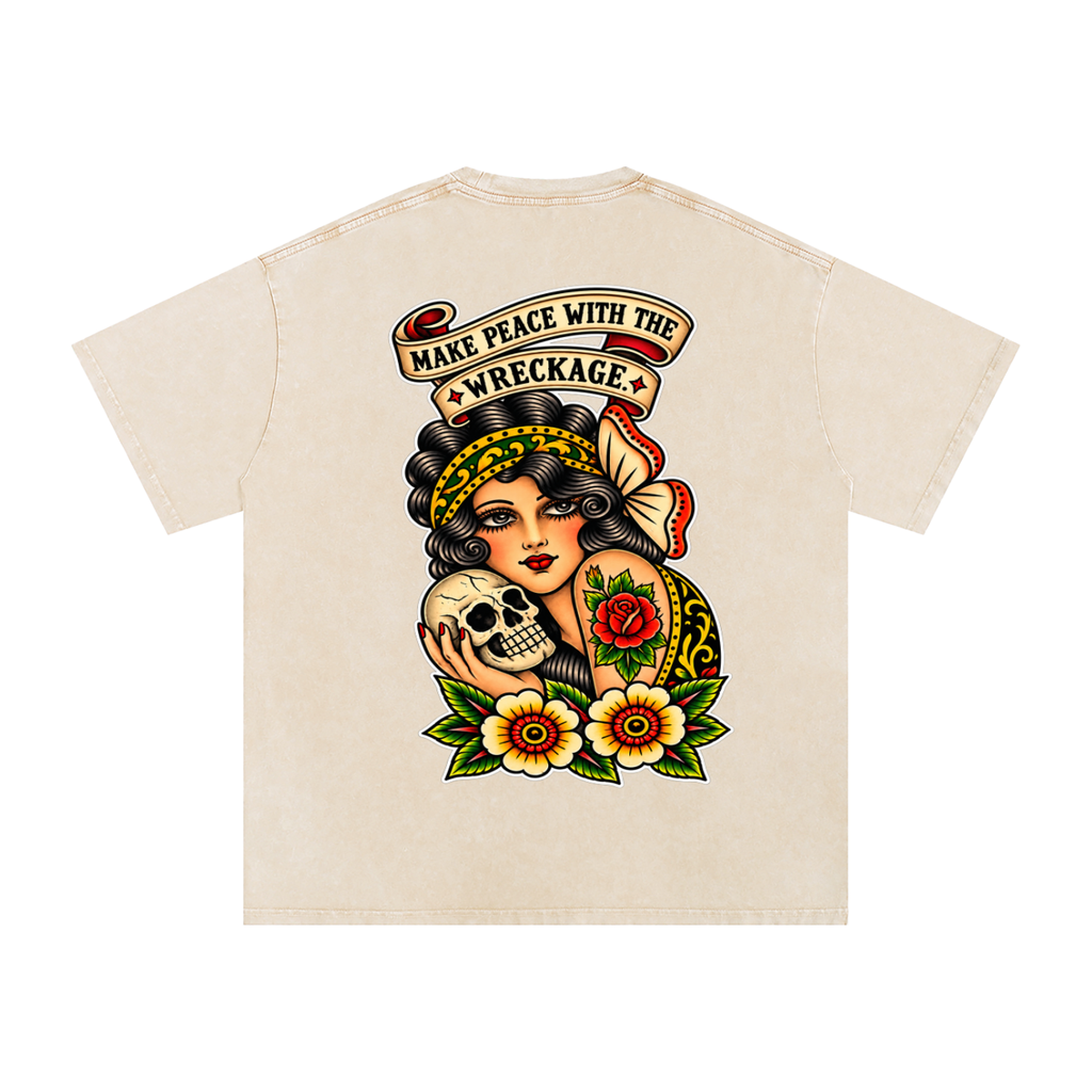 Peace with the Wreckage - Snow Washed Oversized Cotton T-Shirt