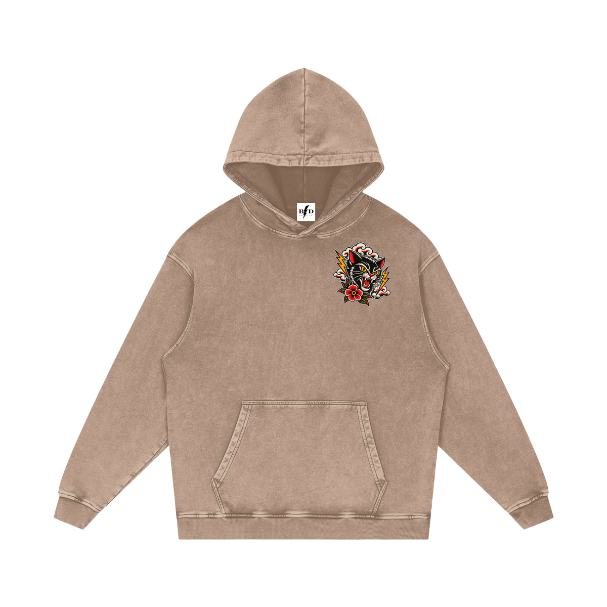 Black Cat - Snow Washed Loose Cotton Hoodie