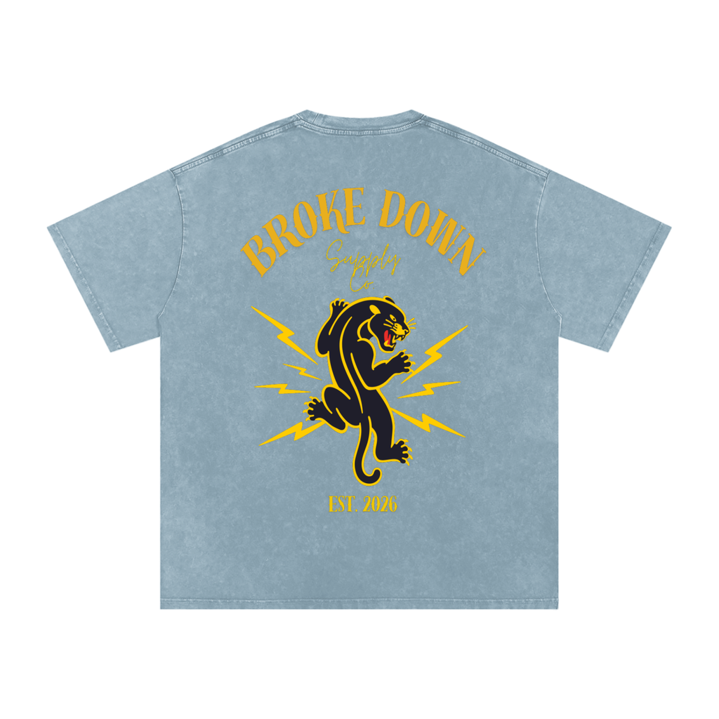 Broke Down Panther - Snow Washed Oversized Cotton T-Shirt