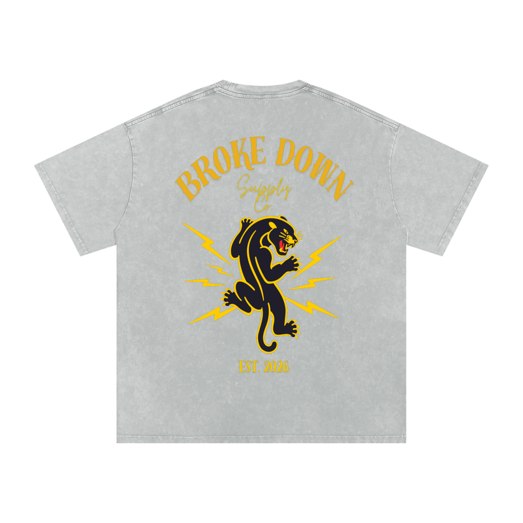 Broke Down Panther - Snow Washed Oversized Cotton T-Shirt