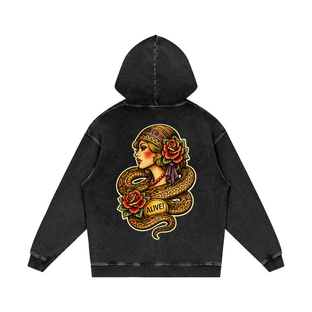 Snake woman - Snow Washed Loose Cotton Hoodie