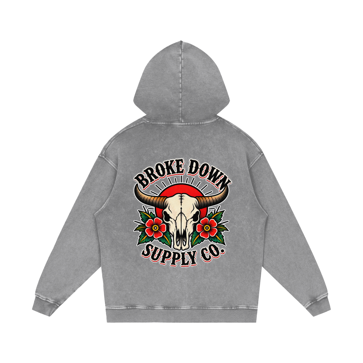 Bull Skull - Snow Washed Loose Cotton Hoodie