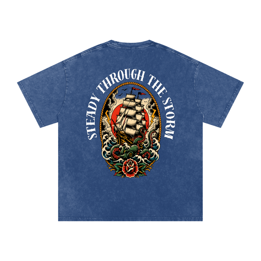 Steady through the storm - Snow Washed Oversized Cotton T-Shirt