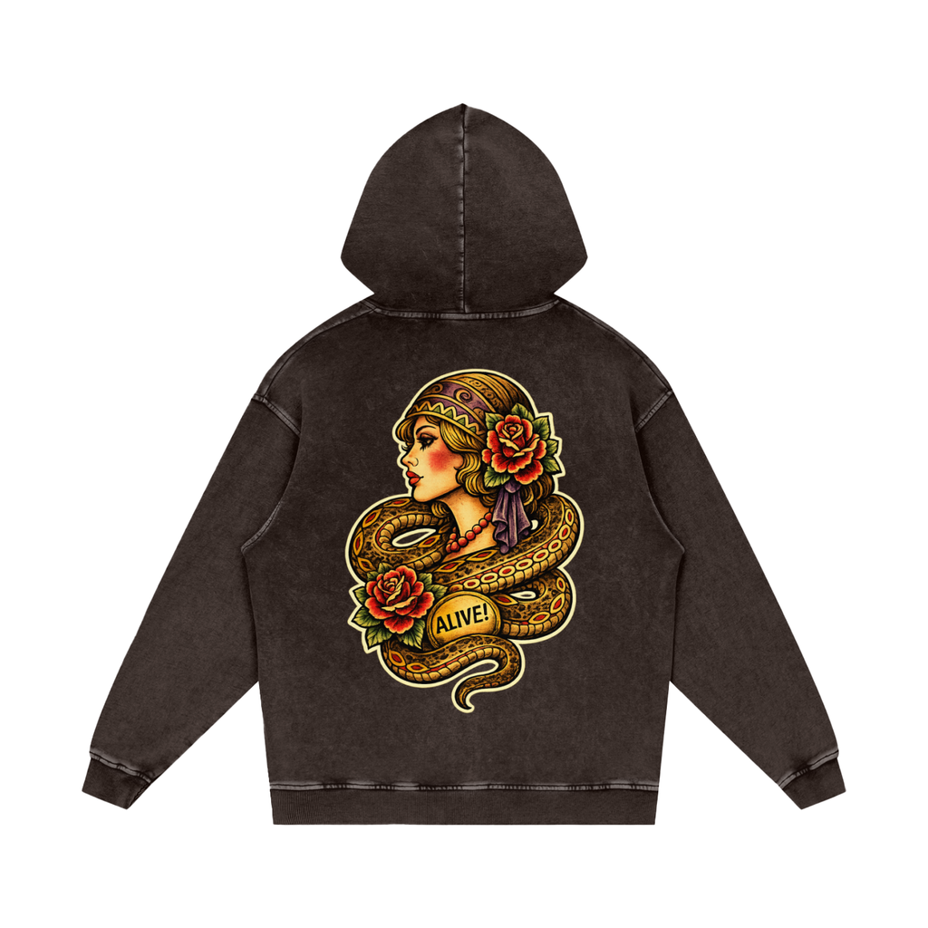 Snake woman - Snow Washed Loose Cotton Hoodie