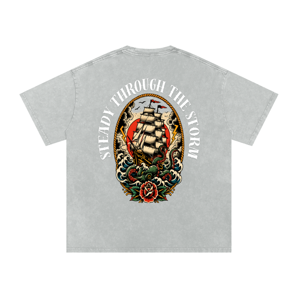 Steady through the storm - Snow Washed Oversized Cotton T-Shirt