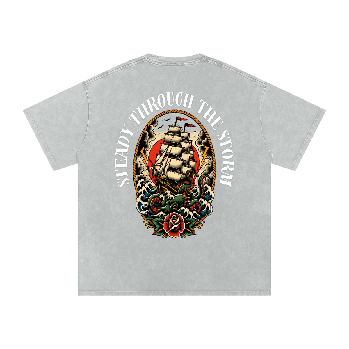 Steady through the storm - Snow Washed Oversized Cotton T-Shirt