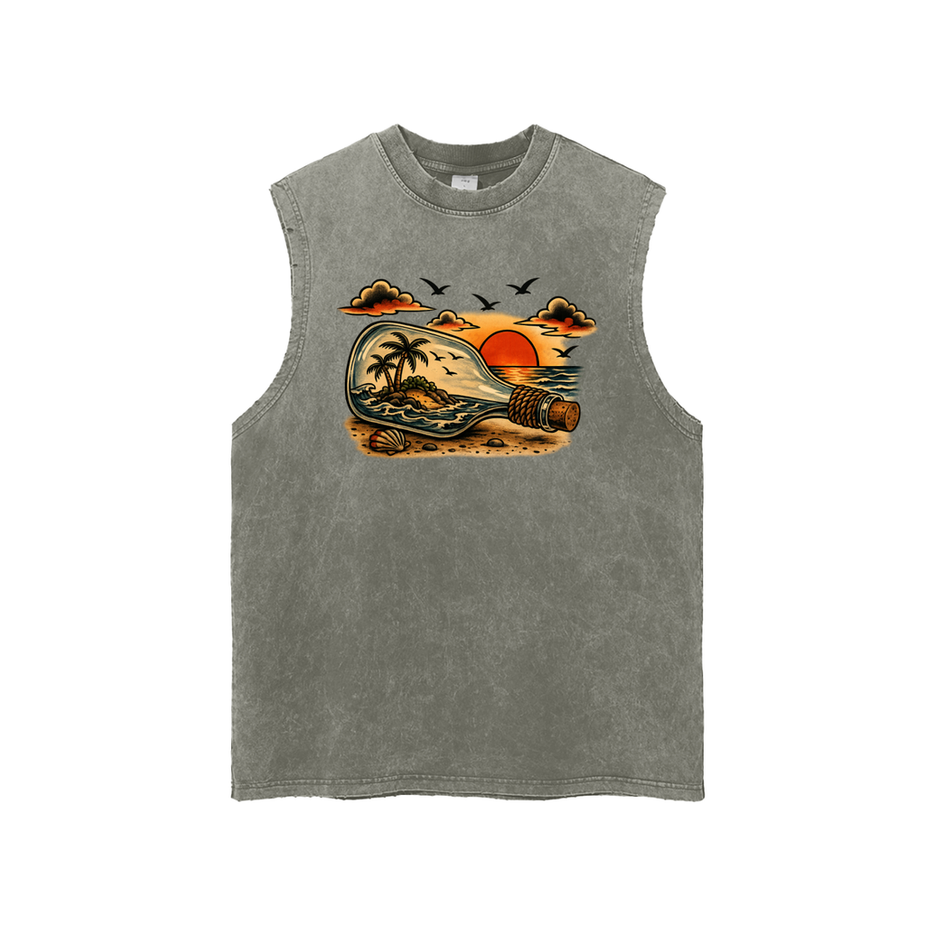 Bottle - Snow Washed Frayed Hem Tank Top