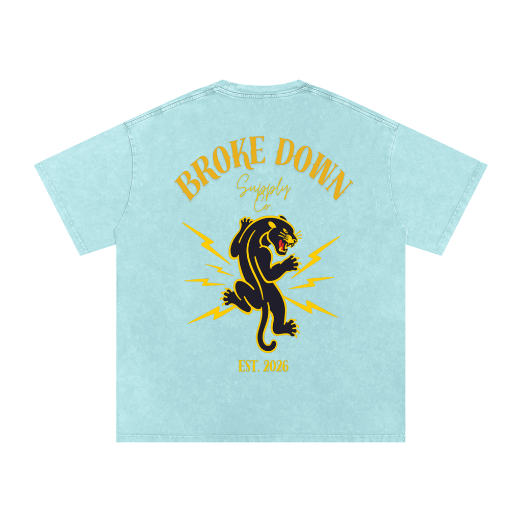 Broke Down Panther - Snow Washed Oversized Cotton T-Shirt