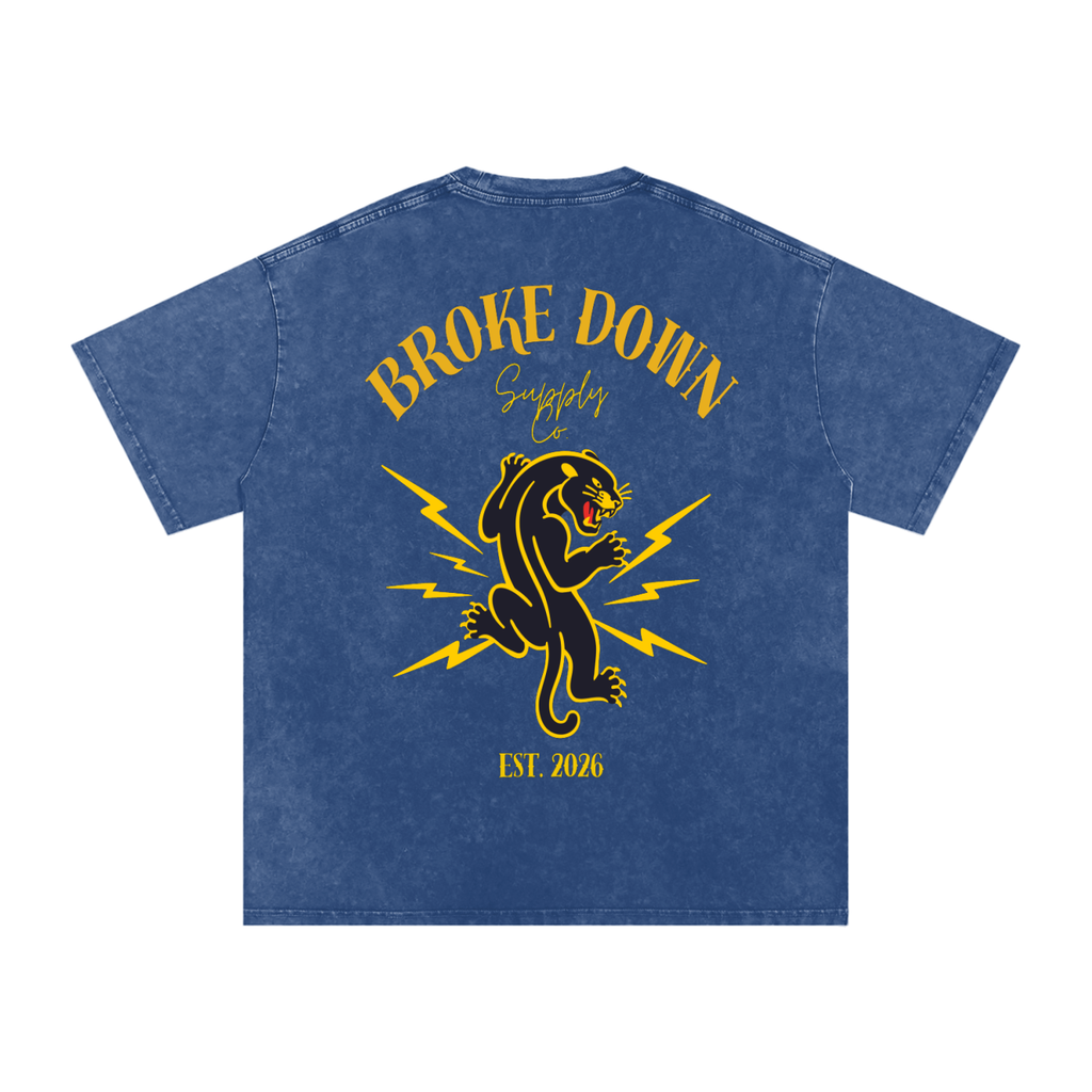 Broke Down Panther - Snow Washed Oversized Cotton T-Shirt
