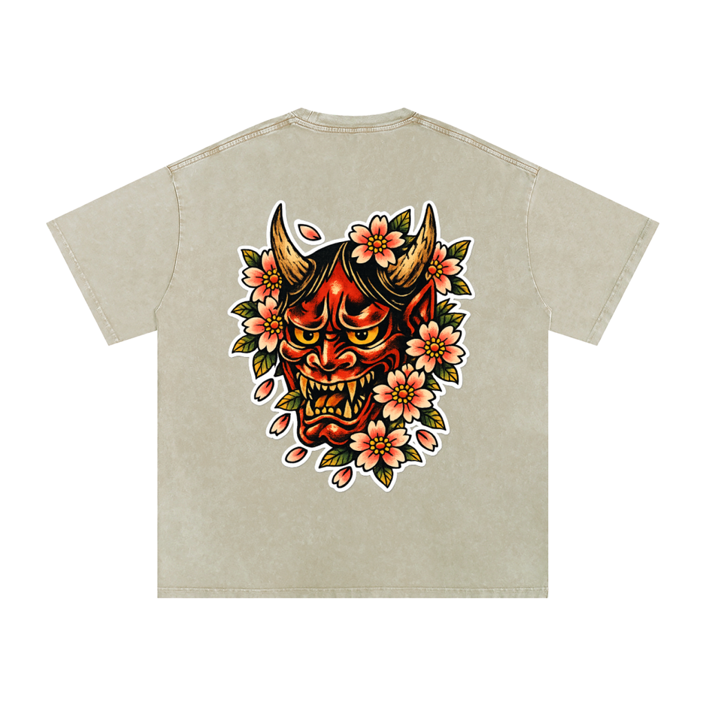 Hannya Mask - Snow Washed Oversized Cotton T-Shirt