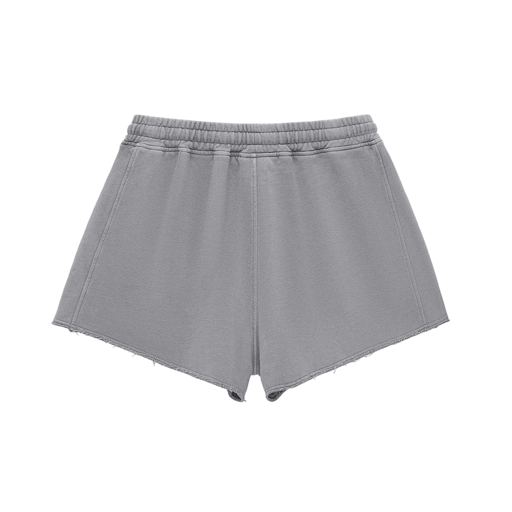 Heart- Snow Washed Raw Edge Drawstring Shorts