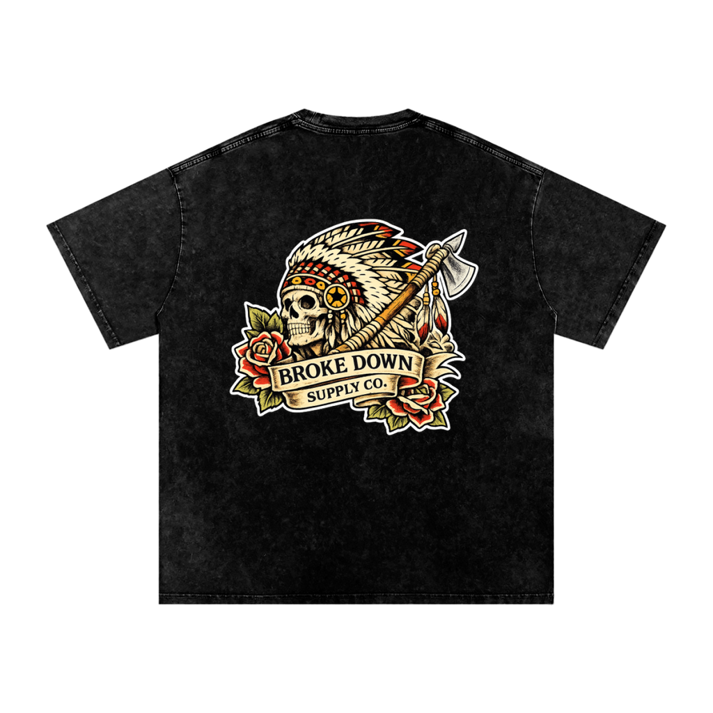 Indian Skull - Snow Washed Oversized Cotton T-Shirt