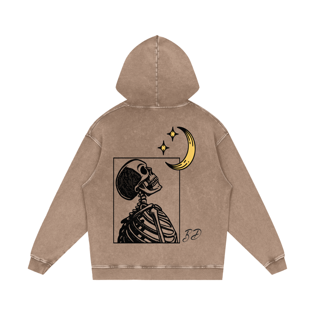 Skull and Moon - Snow Washed Loose Cotton Hoodie