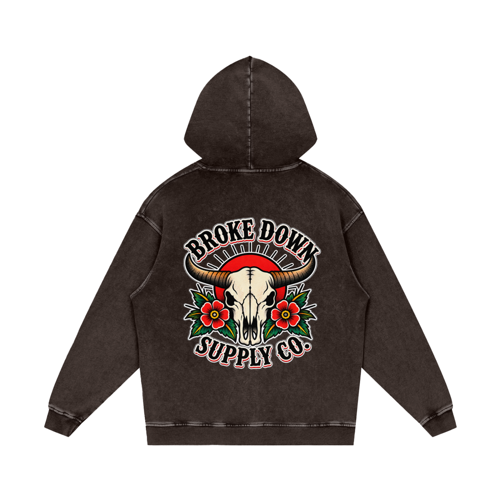 Bull Skull - Snow Washed Loose Cotton Hoodie