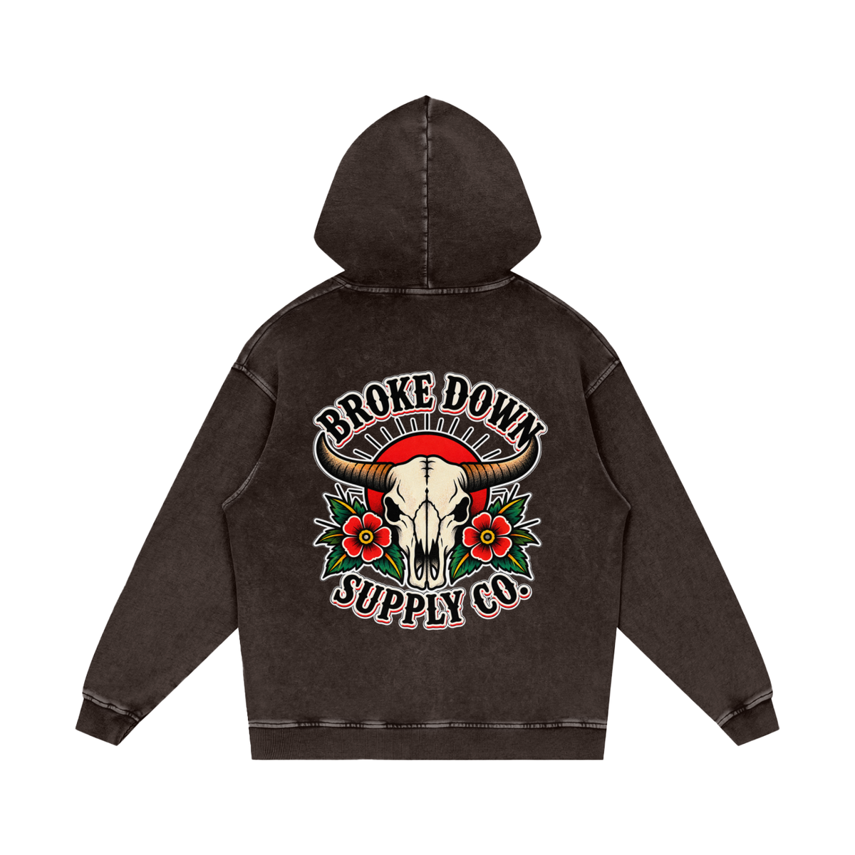 Bull Skull - Snow Washed Loose Cotton Hoodie