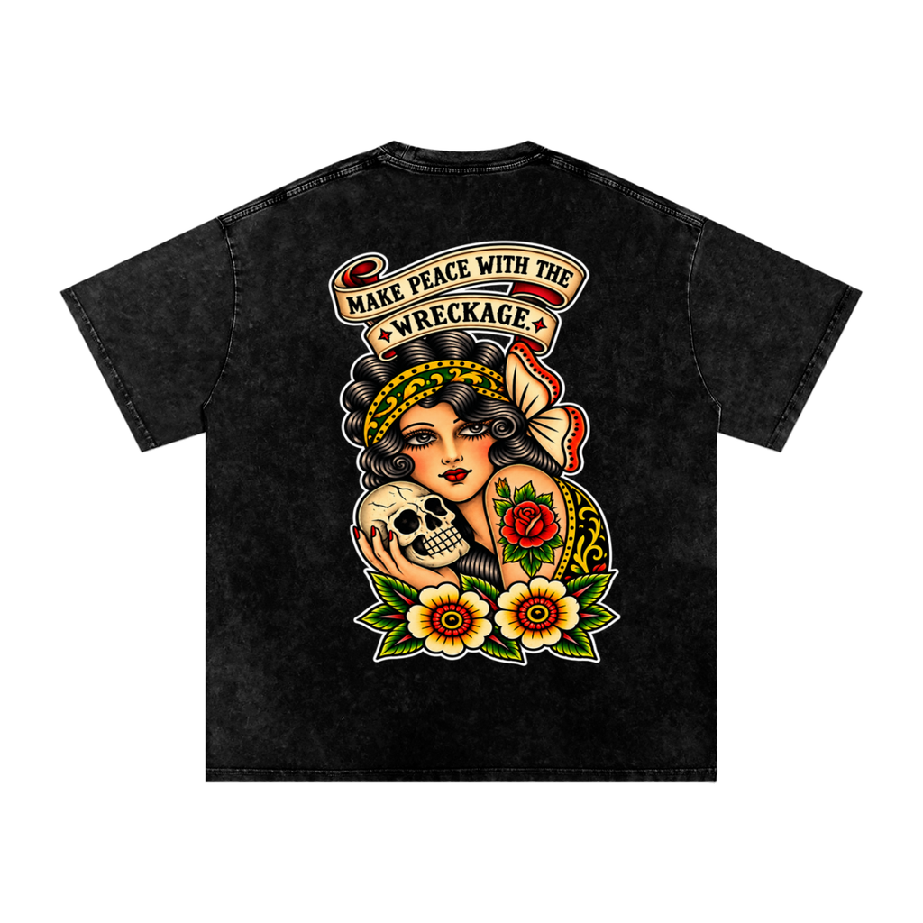 Peace with the Wreckage - Snow Washed Oversized Cotton T-Shirt