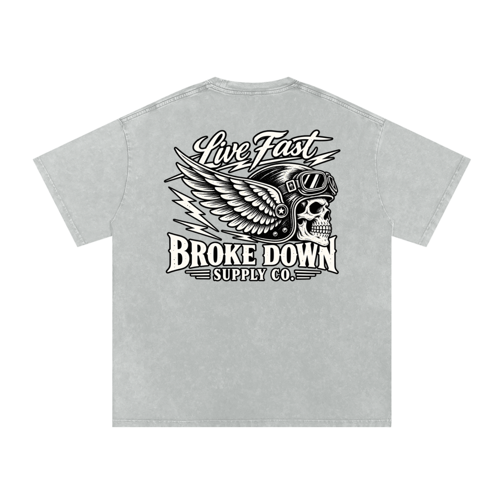 Live Fast - Snow Washed Oversized Cotton T-Shirt