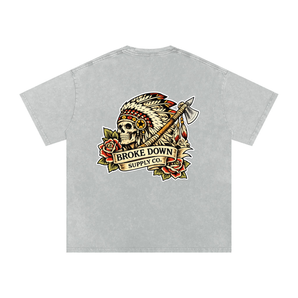 Indian Skull - Snow Washed Oversized Cotton T-Shirt