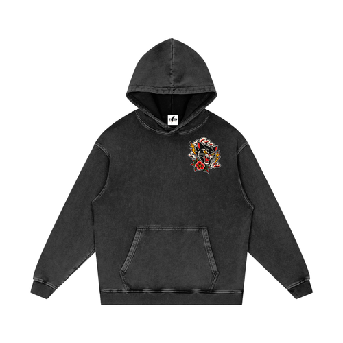 Black Cat - Snow Washed Loose Cotton Hoodie