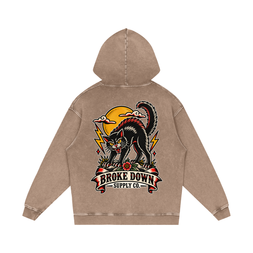 Black Cat - Snow Washed Loose Cotton Hoodie