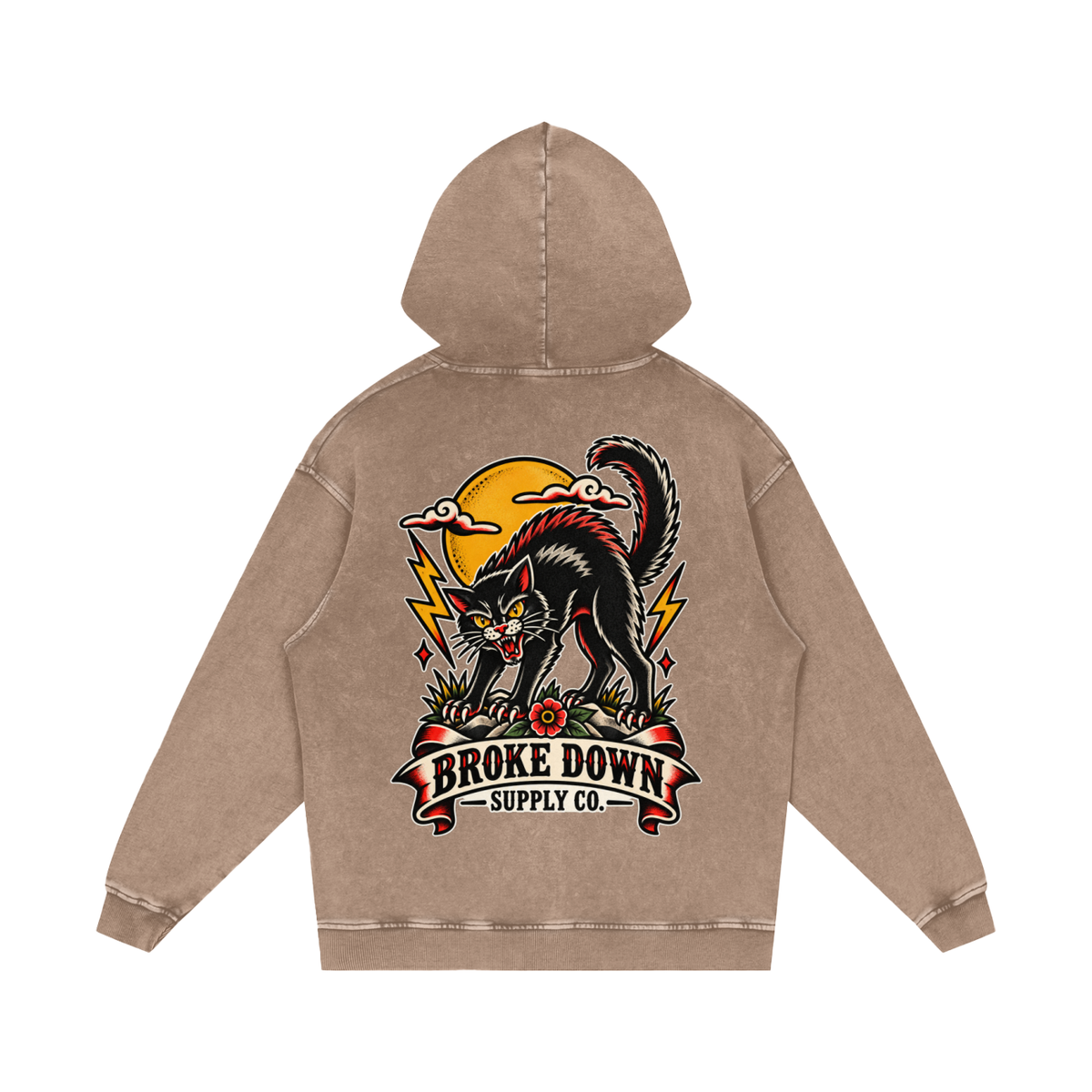 Black Cat - Snow Washed Loose Cotton Hoodie