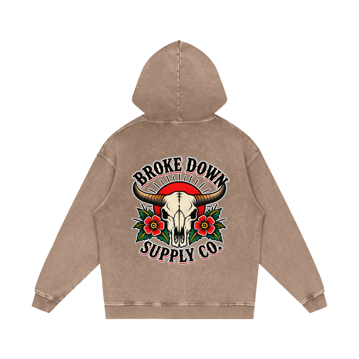 Bull Skull - Snow Washed Loose Cotton Hoodie