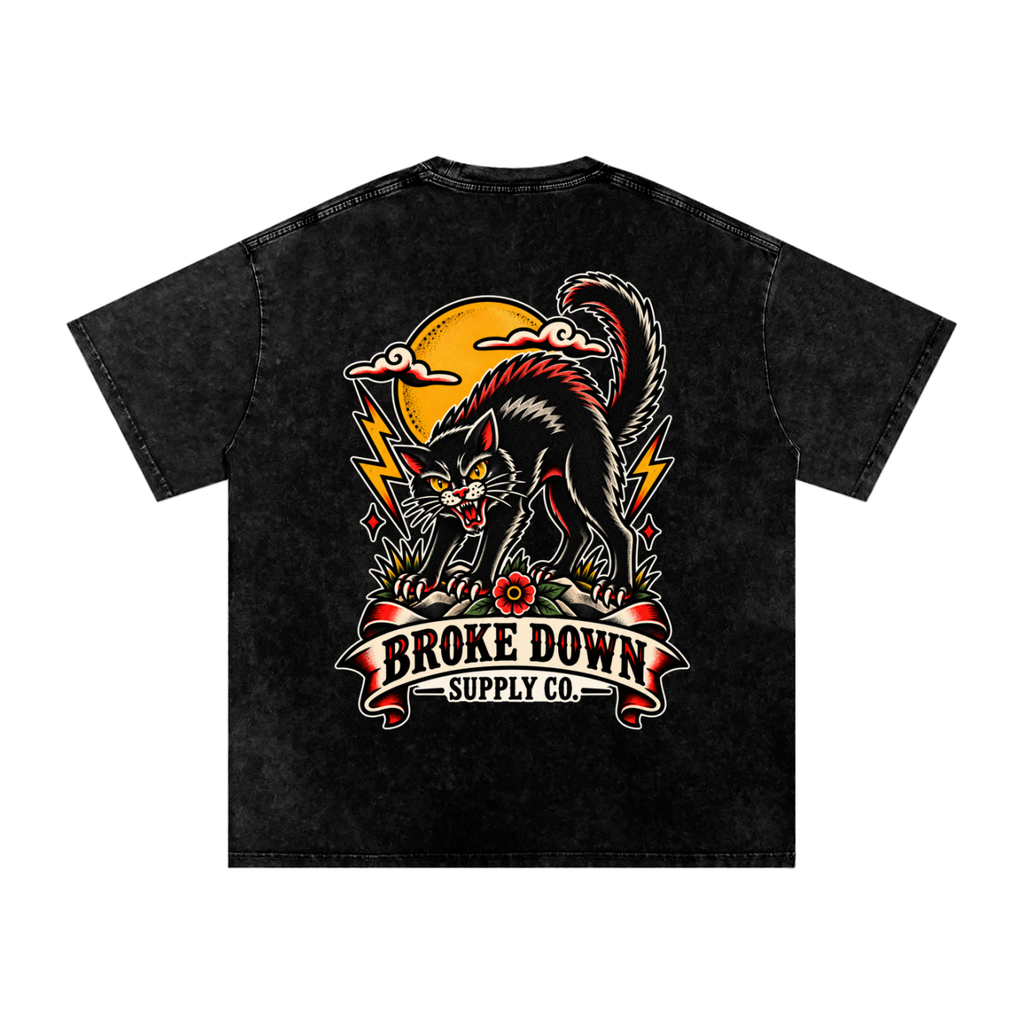 Black Cat - Snow Washed Oversized Cotton T-Shirt