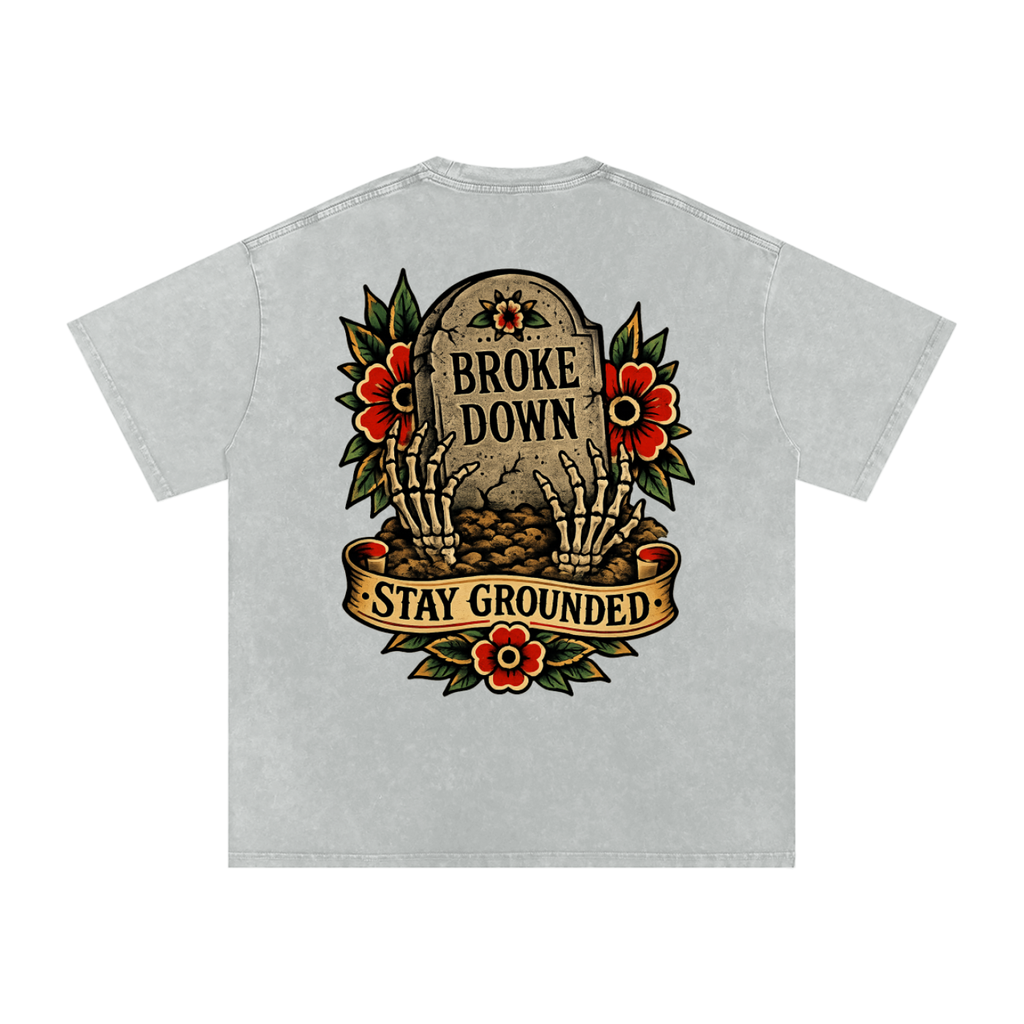 Stay grounded - Snow Washed Oversized Cotton T-Shirt