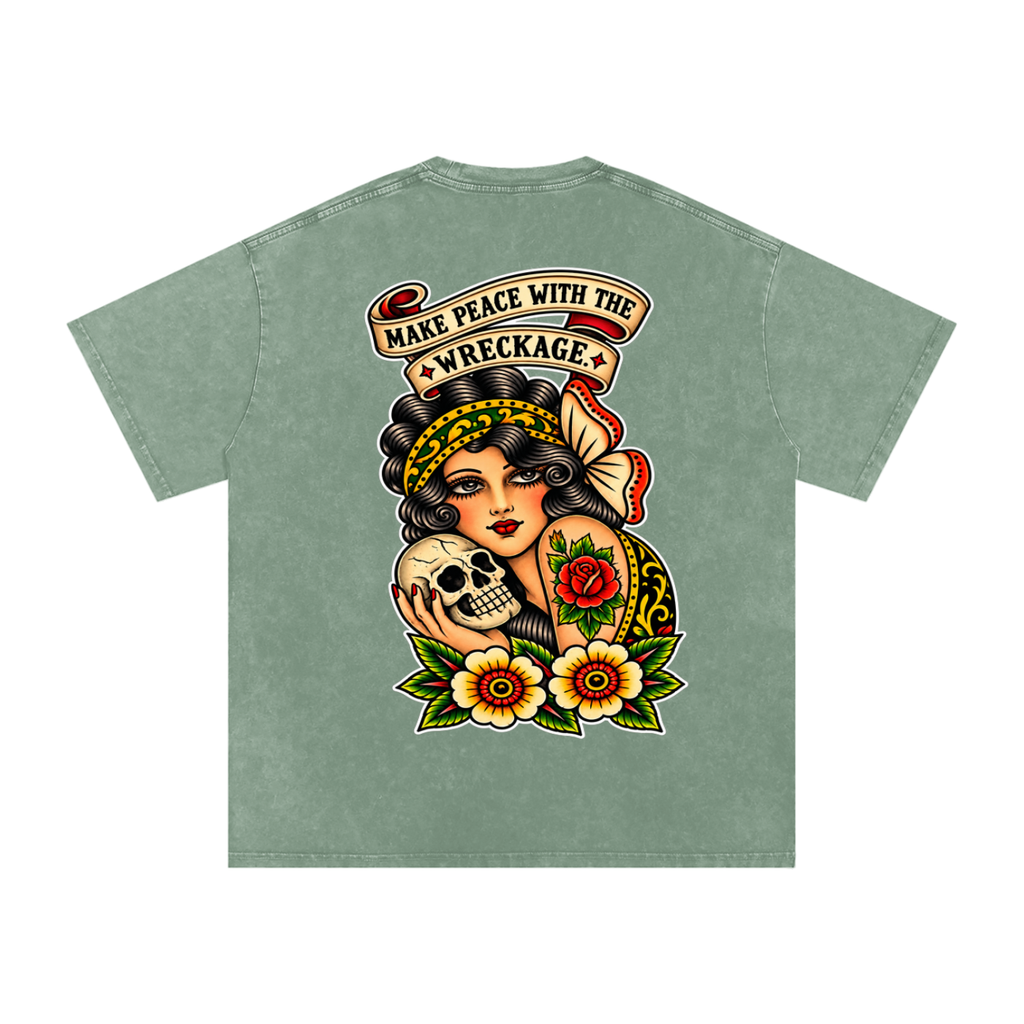 Peace with the Wreckage - Snow Washed Oversized Cotton T-Shirt