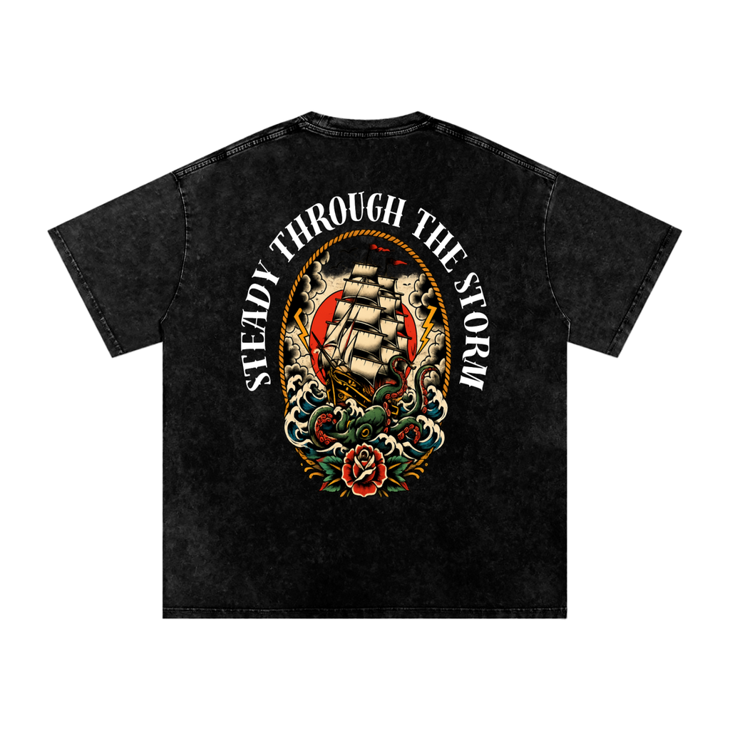 Steady through the storm - Snow Washed Oversized Cotton T-Shirt