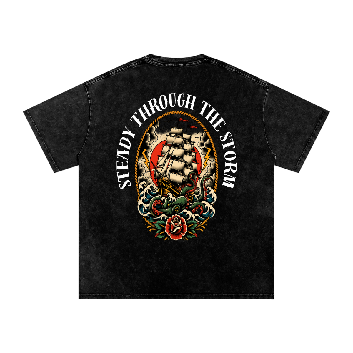 Steady through the storm - Snow Washed Oversized Cotton T-Shirt