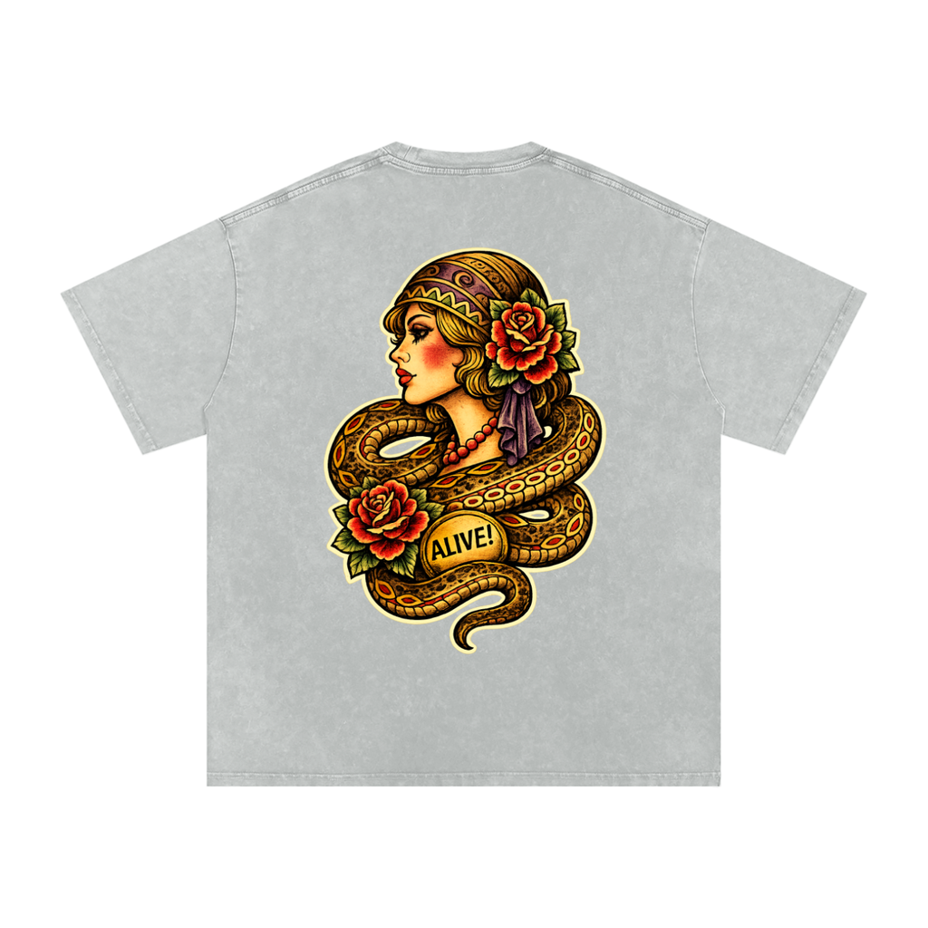 Snake Woman - Snow Washed Oversized Cotton T-Shirt
