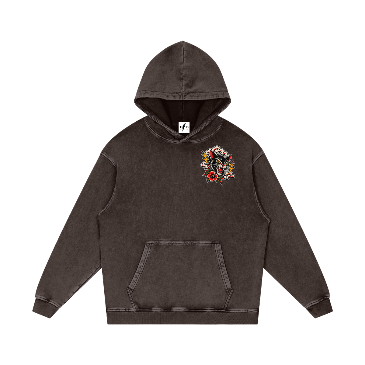 Black Cat - Snow Washed Loose Cotton Hoodie