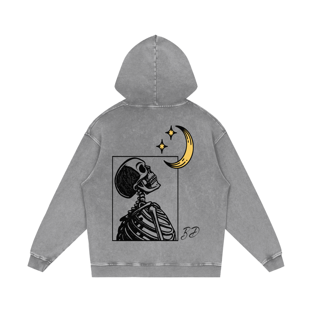 Skull and Moon - Snow Washed Loose Cotton Hoodie