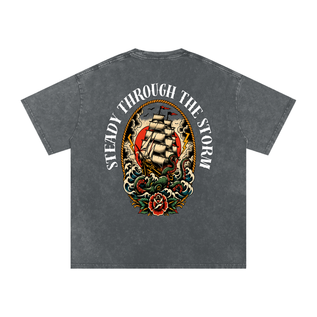 Steady through the storm - Snow Washed Oversized Cotton T-Shirt