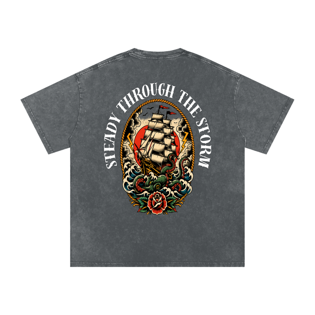Steady through the storm - Snow Washed Oversized Cotton T-Shirt