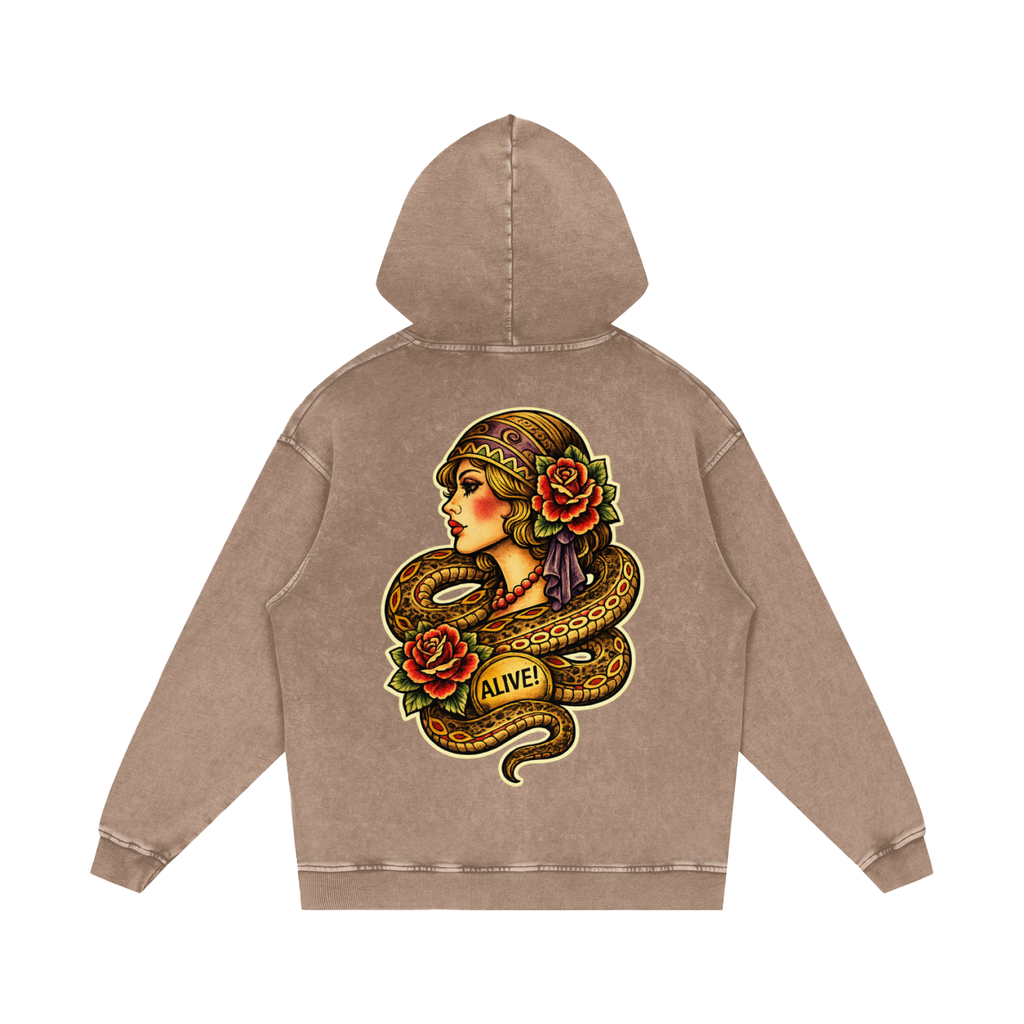 Snake woman - Snow Washed Loose Cotton Hoodie