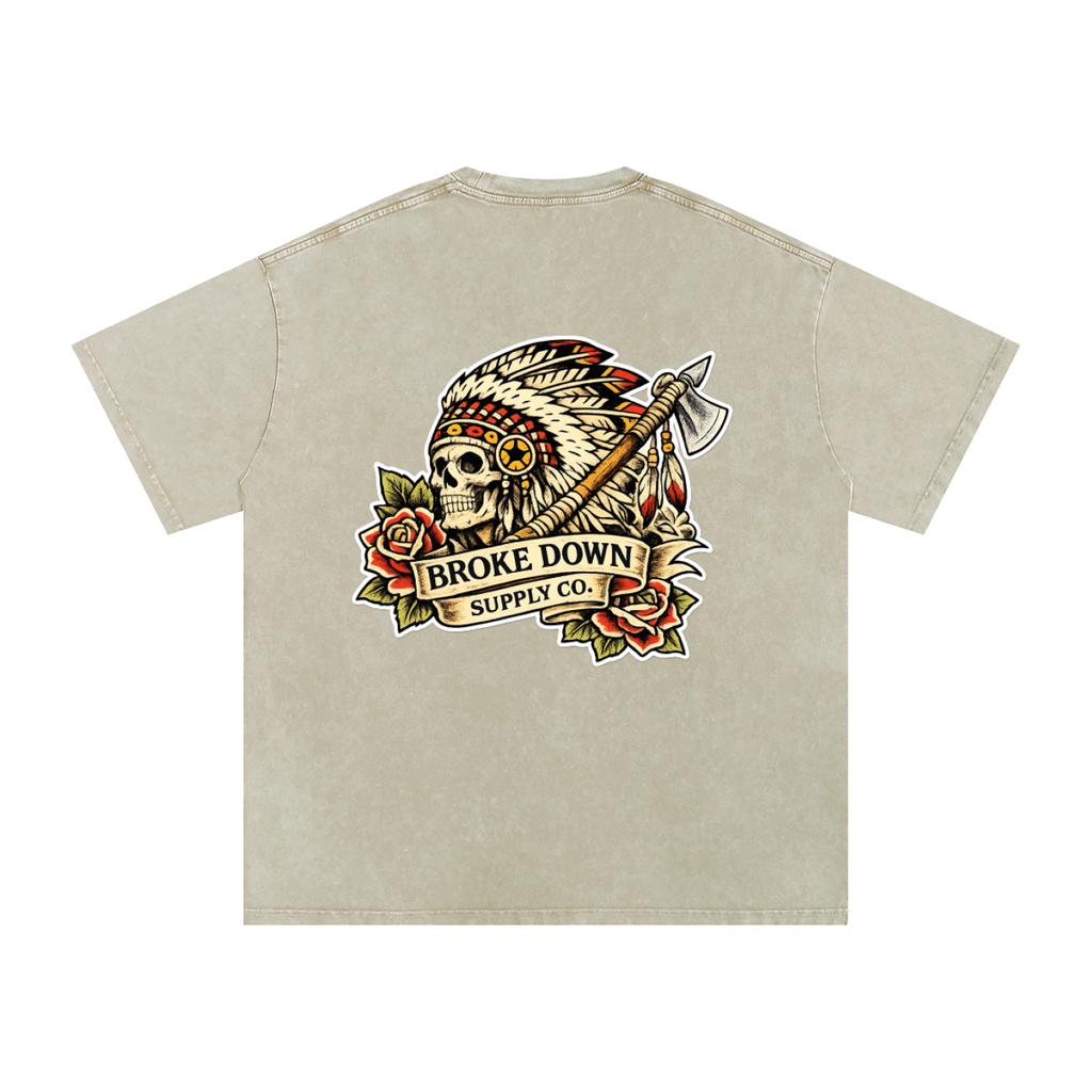 Indian Skull - Snow Washed Oversized Cotton T-Shirt