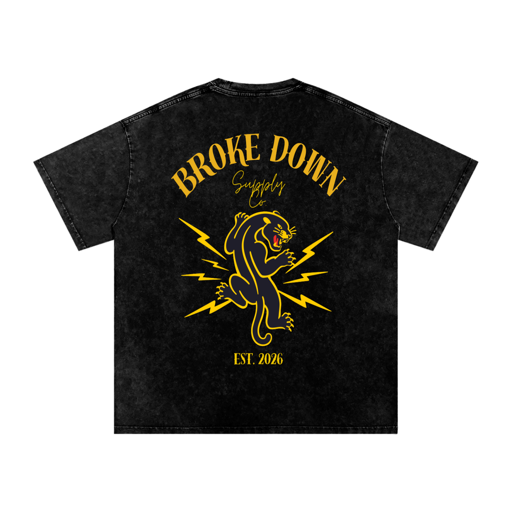 Broke Down Panther - Snow Washed Oversized Cotton T-Shirt
