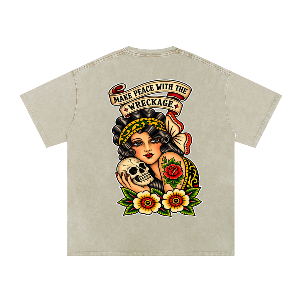 Peace with the Wreckage - Snow Washed Oversized Cotton T-Shirt