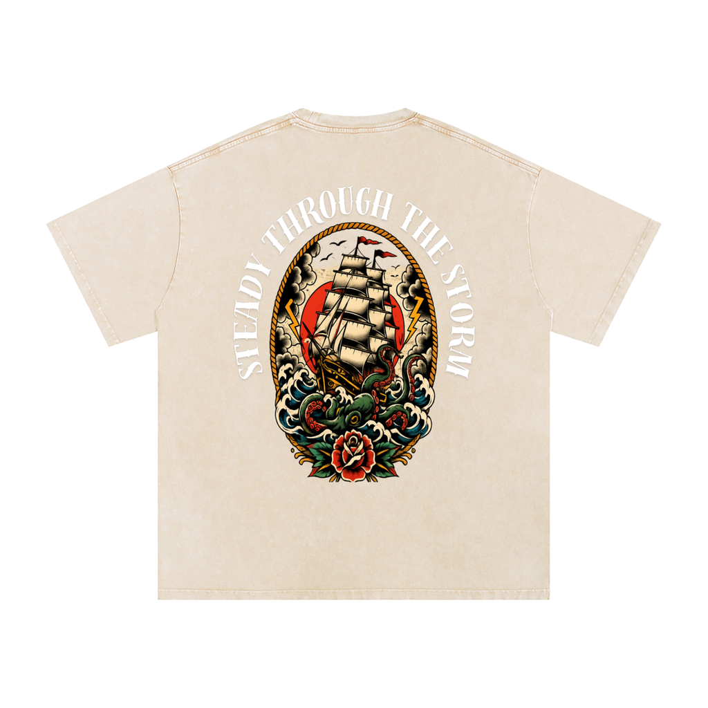 Steady through the storm - Snow Washed Oversized Cotton T-Shirt