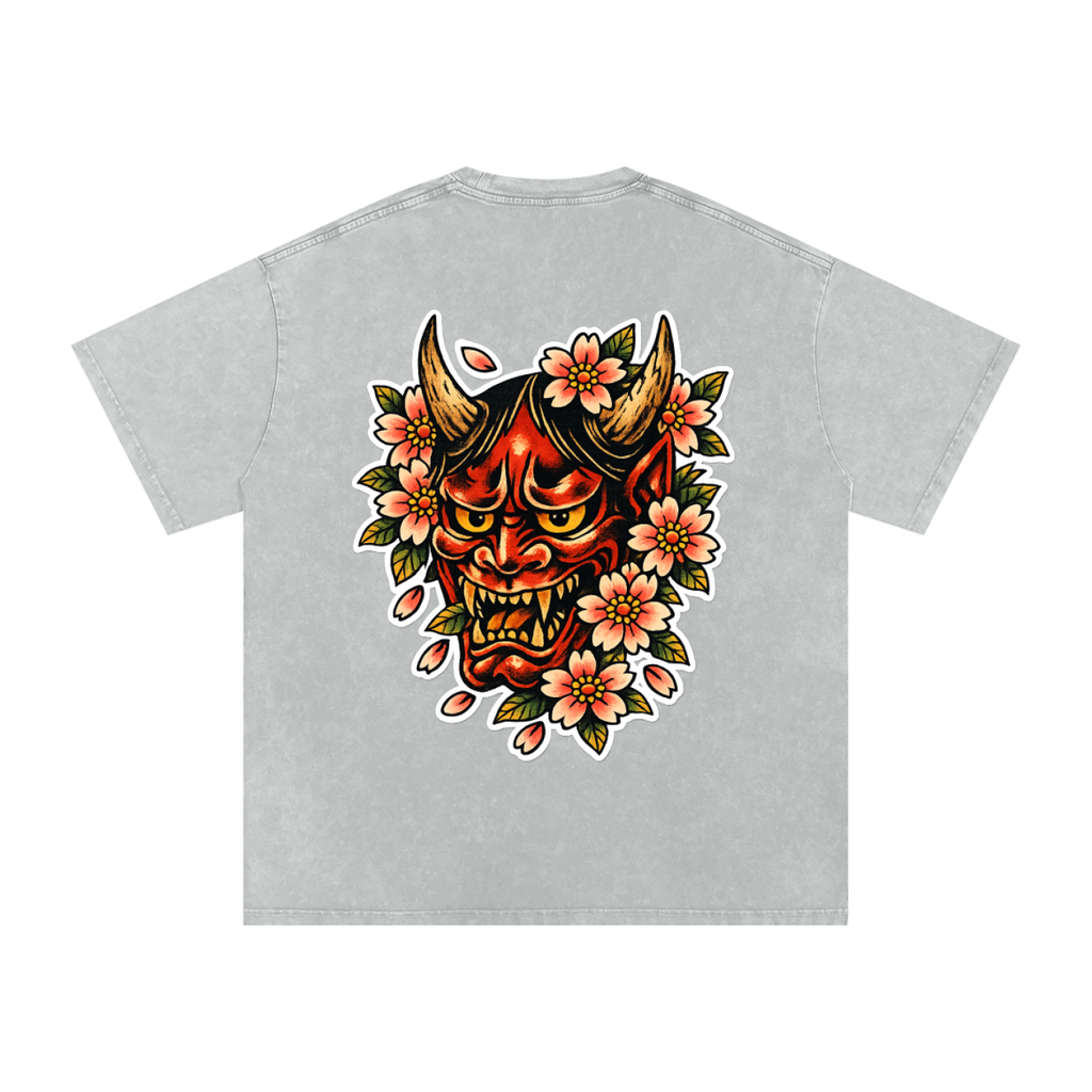 Hannya Mask - Snow Washed Oversized Cotton T-Shirt